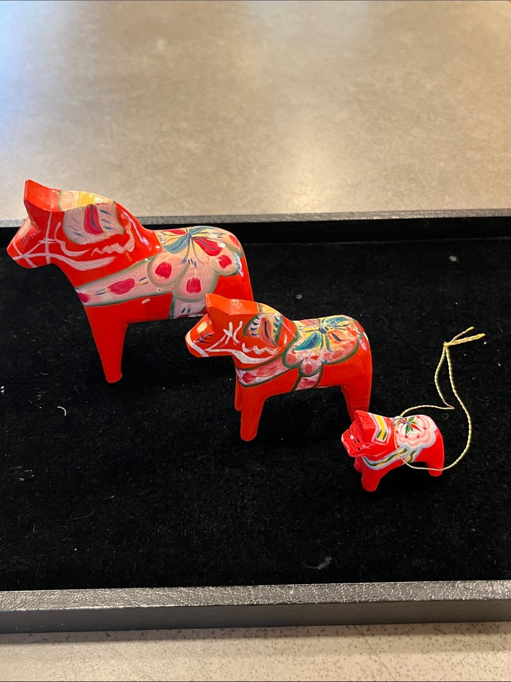 Vintage Nils Olsson Swedish Dala Horses Set of 3 Hand Painted